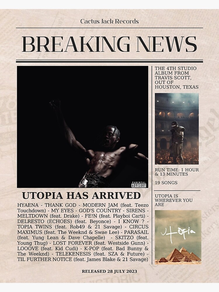 Utopia Album Room Decoration Poster, Travis Scott Merch - Print your  thoughts. Tell your stories.