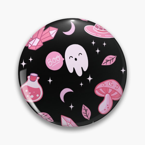 Item preview, Spooky halloween fabric pink on black  designed and sold by nukartDesigns.
