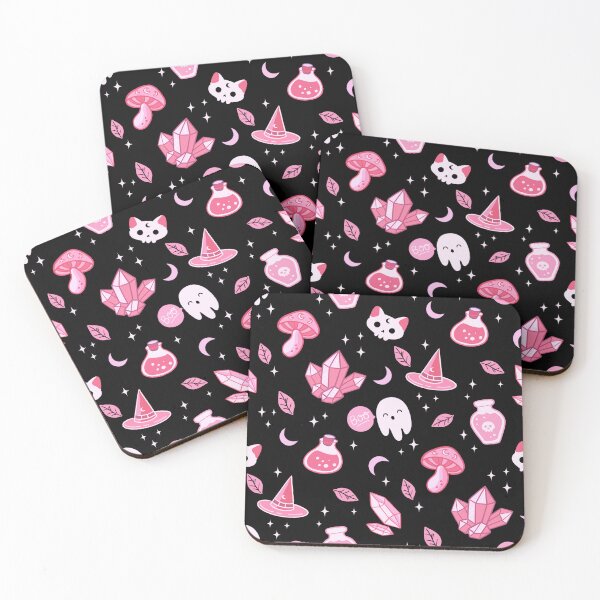 Item preview, Spooky halloween fabric pink on black  designed and sold by nukartDesigns.
