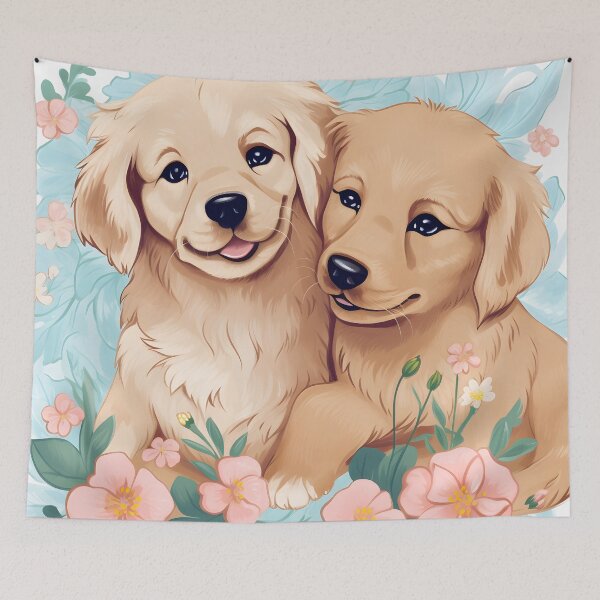 Item preview, Golden Retriever Puppy's with Flowers designed and sold by ARTficiallyAnon.