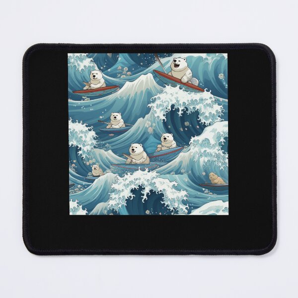 Item preview, Cute Cartoon Polar Bears Surfing on Japanese Waves  designed and sold by LOREKORUPSKAS.