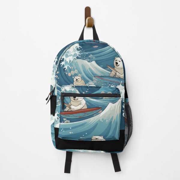 Item preview, Cute Cartoon Polar Bears Surfing on Japanese Waves designed and sold by LOREKORUPSKAS.