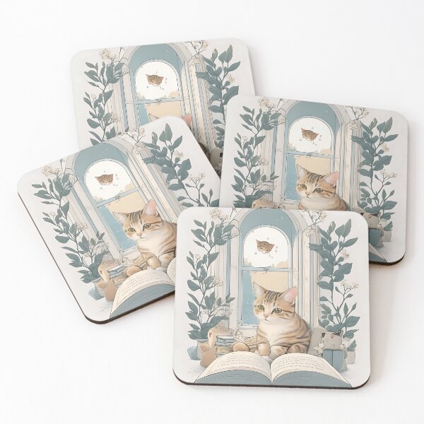 Item preview,  a cat cozily nestled in a reading nook designed and sold by Noppawat.