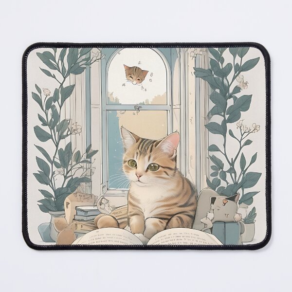 Item preview,  a cat cozily nestled in a reading nook designed and sold by Noppawat.
