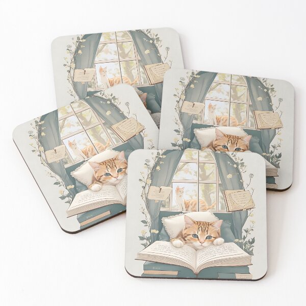 Item preview,  a cat cozily nestled in a reading nook designed and sold by Noppawat.