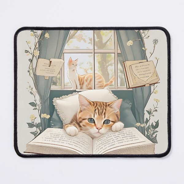Item preview,  a cat cozily nestled in a reading nook designed and sold by Noppawat.