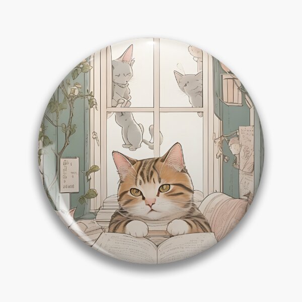 Item preview, a cat cozily nestled in a reading nook designed and sold by Noppawat.