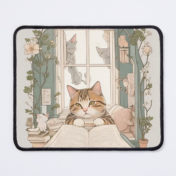 Item preview, a cat cozily nestled in a reading nook designed and sold by Noppawat.