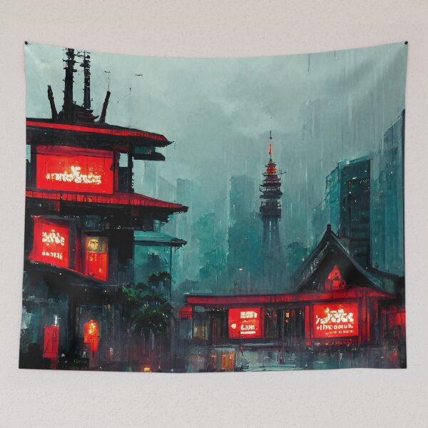Item preview, Tran Zen - Cyberpunk Fantasy Scapes Cityscape Skyline designed and sold by ArkMinted.