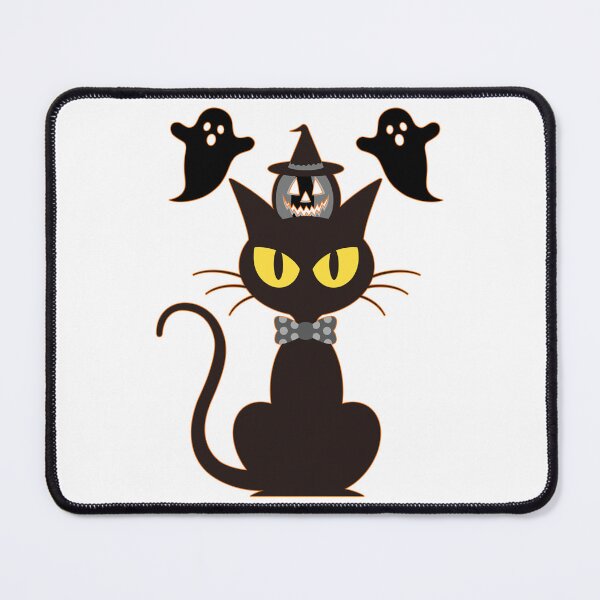 Item preview, Black Halloween Ghosts With A Cat Wearing a Bow Tie & A Pumpkin designed and sold by ArtCornerStudio.