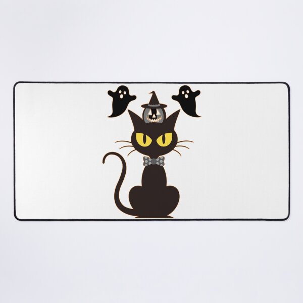 Item preview, Black Halloween Ghosts With A Cat Wearing a Bow Tie & A Pumpkin designed and sold by ArtCornerStudio.