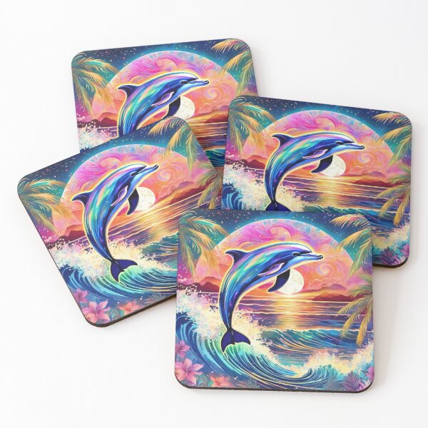 Item preview, Iridescent Dolphin Jumping, Colorful, Sea Plants, Splashes of Waves  designed and sold by BirdsnStuff.