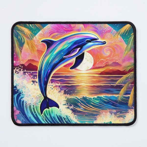 Item preview, Iridescent Dolphin Jumping, Colorful, Sea Plants, Splashes of Waves designed and sold by BirdsnStuff.