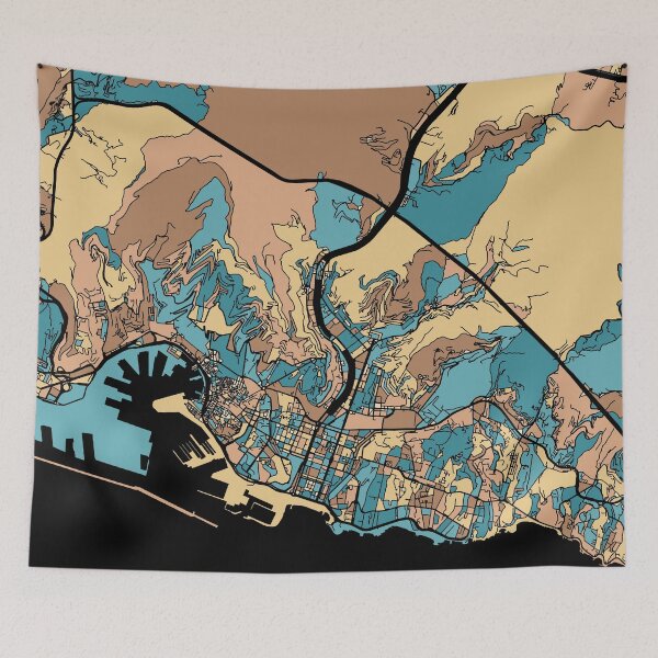 Item preview, Genoa Map Pattern in Mid Century Pastel designed and sold by PatternMaps.