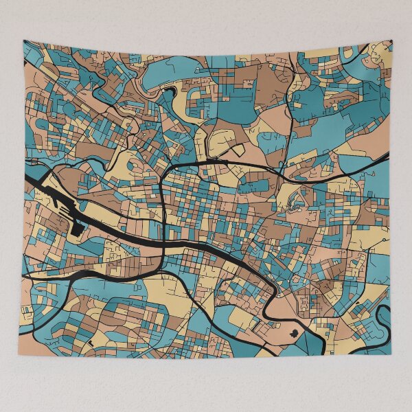 Item preview, Glasgow Map Pattern in Mid Century Pastel designed and sold by PatternMaps.
