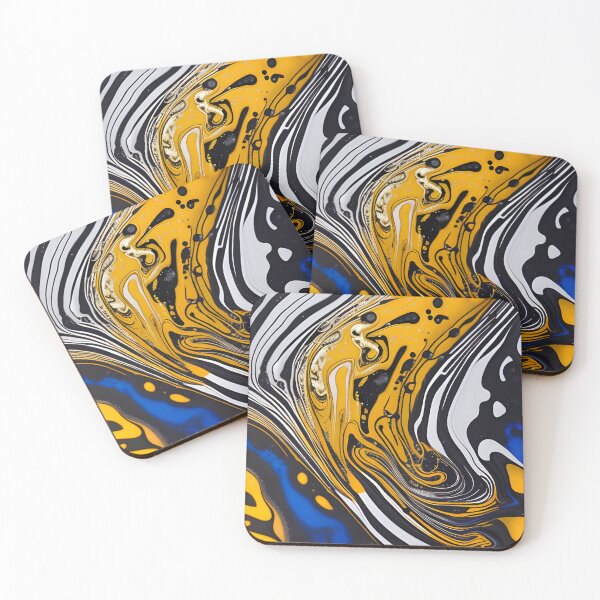 Item preview, Black, white , blue and Gold fluid art, pouring abstract designed and sold by Thilaniz.