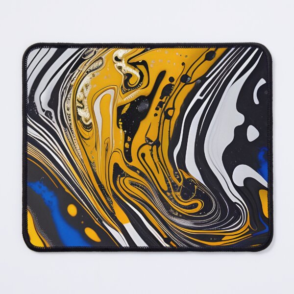 Item preview, Black, white , blue and Gold fluid art, pouring abstract designed and sold by Thilaniz.