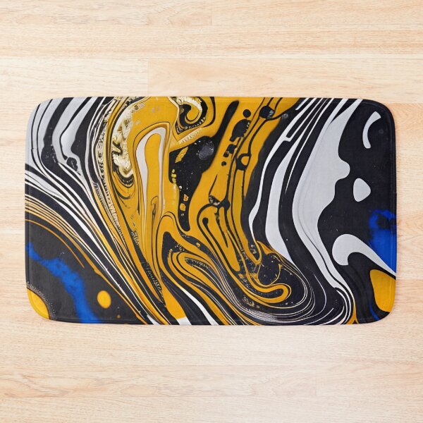 Item preview, Black, white , blue and Gold fluid art, pouring abstract designed and sold by Thilaniz.