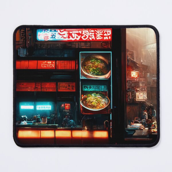 Item preview, Noodle Nook - Cyberpunk Cityscape designed and sold by ArkMinted.