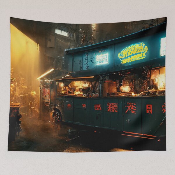 Item preview, Ramen Truck - Cyberpunk Cityscapes designed and sold by ArkMinted.