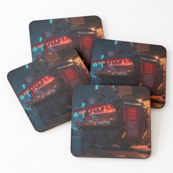 Item preview, Noodle Stall - Cyberpunk Cityscapes designed and sold by ArkMinted.