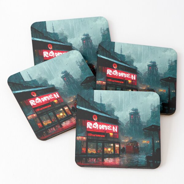 Item preview, Rainy Ramen Shop - Cyberpunk Cityscapes designed and sold by ArkMinted.