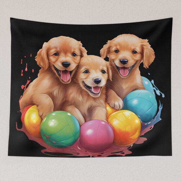 Item preview, Golden Retriever Puppy's Playing with Balls designed and sold by ARTficiallyAnon.