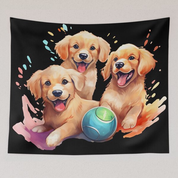 Item preview, Golden Retriever Puppy's Playing with Balls designed and sold by ARTficiallyAnon.