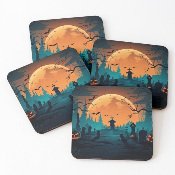 Item preview, halloween background with pumpkins, cemetery and moon designed and sold by SabinArt.