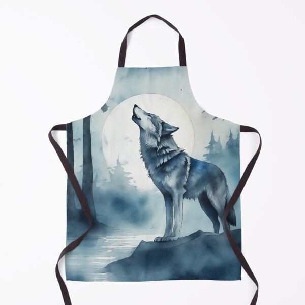 Item preview, Wolf Howling at Moon,Mystical Forest Scene, Watercolor and Charcoal Style Art designed and sold by BirdsnStuff.