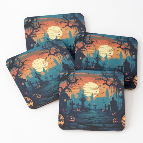 Item preview, halloween background with pumpkins and cemetery designed and sold by SabinArt.