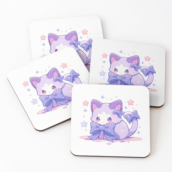 Item preview, Cute Kawaii Pink and Purple Cat Star Kitten in Pastel Colors designed and sold by CozyKawaiiArt.