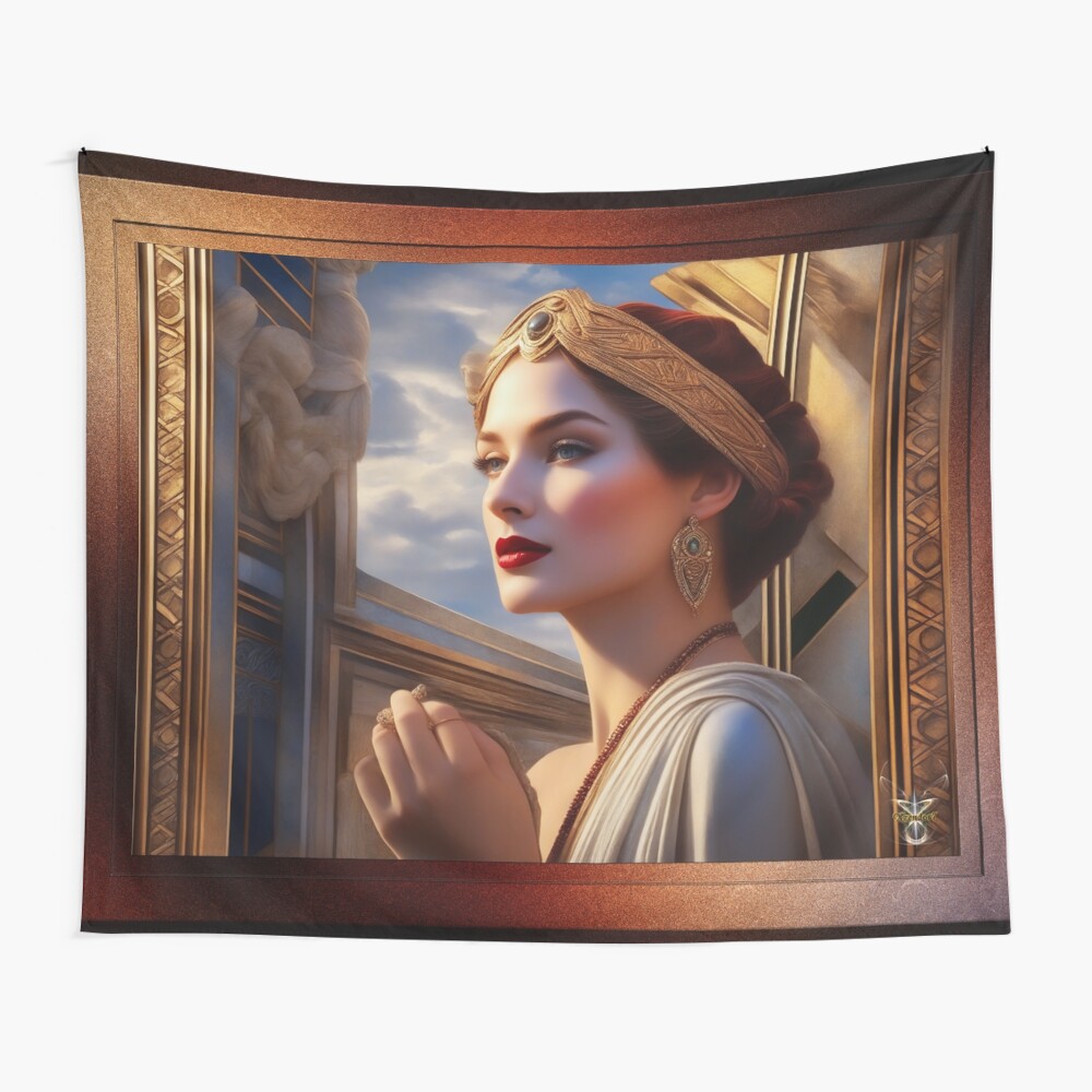 Tsarsra Of Anthenaicia Fantasy Mythological AI Concept Art Portrait by Xzendor7 Decorative Tapestry