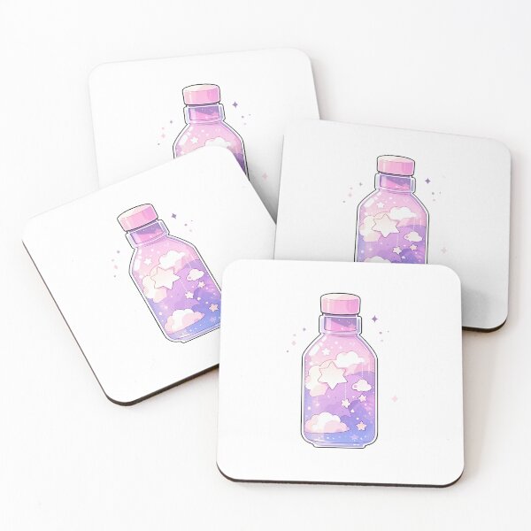 Item preview, Cute Kawaii Bottle with Pink and Purple Pastel Clouds and Stars designed and sold by CozyKawaiiArt.