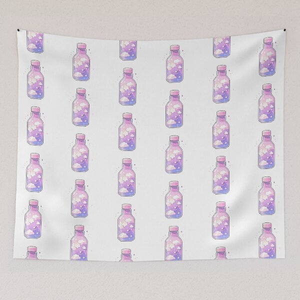 Item preview, Cute Kawaii Bottle with Pink and Purple Pastel Clouds and Stars designed and sold by CozyKawaiiArt.
