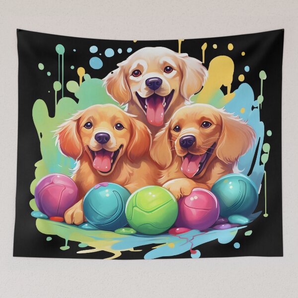 Item preview, Golden Retriever Puppy's Playing with Balls designed and sold by ARTficiallyAnon.