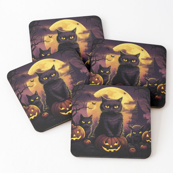 Item preview, halloween background with pumpkin and black cats designed and sold by SabinArt.