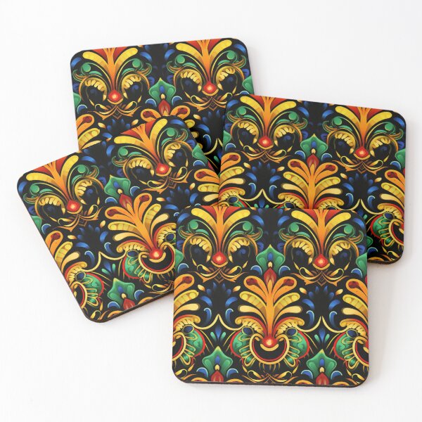 Item preview, Colorful fantasy pattern orange blue red green turquoise yellow ornaments designed and sold by G-M-Designs.