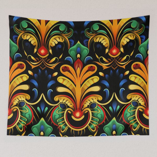 Item preview, Colorful fantasy pattern orange blue red green turquoise yellow ornaments designed and sold by G-M-Designs.