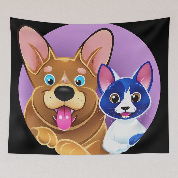 Item preview, Cute Soft Color Cartoon of a Cat and a Corgi Dog  designed and sold by deepakrode7.