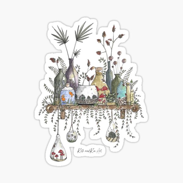 Watercolour and ink 'Jars' illustration Sticker