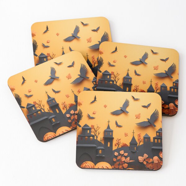 Item preview, paper cut halloween background with bats and castle designed and sold by SabinArt.