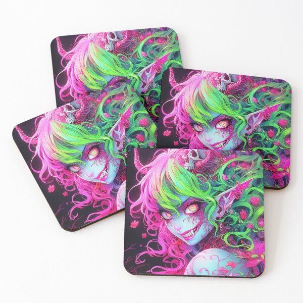 Item preview, Fierce Pink and Green Demon Anime Girl designed and sold by bubblegoth.