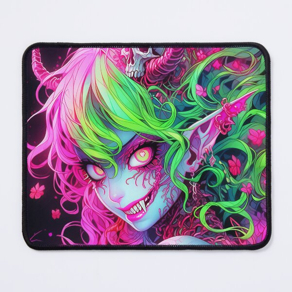 Item preview, Fierce Pink and Green Demon Anime Girl designed and sold by bubblegoth.