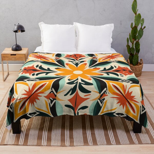 Artikelvorschau, Buntes Fantasiemuster orange blau beige weiß schwarz Ornamente Gitter entworfen und verkauft von G-M-Designs.