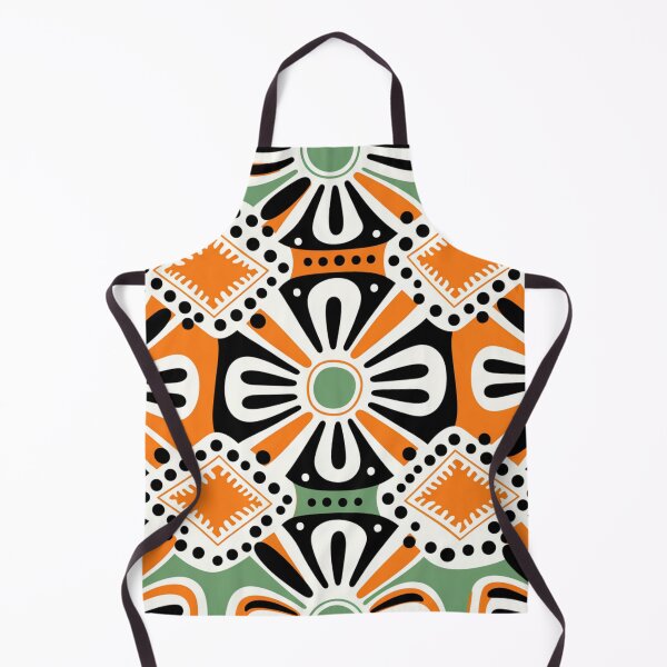 Item preview, Colorful fantasy pattern orange green beige white black ornaments grid designed and sold by G-M-Designs.