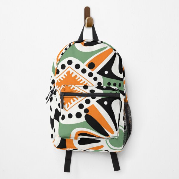 Item preview, Colorful fantasy pattern orange green beige white black ornaments grid designed and sold by G-M-Designs.