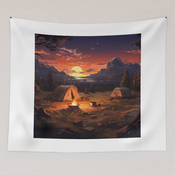 Artikelvorschau, Camping mit zwei Zelten auf freiem Feld und Blick auf den Sonnenuntergang entworfen und verkauft von EternityLoves.