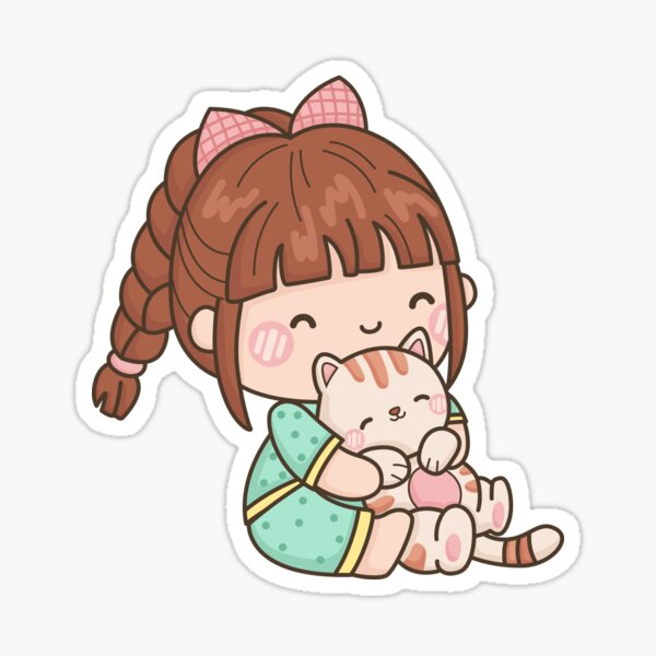 Kitten and Girl Sticker