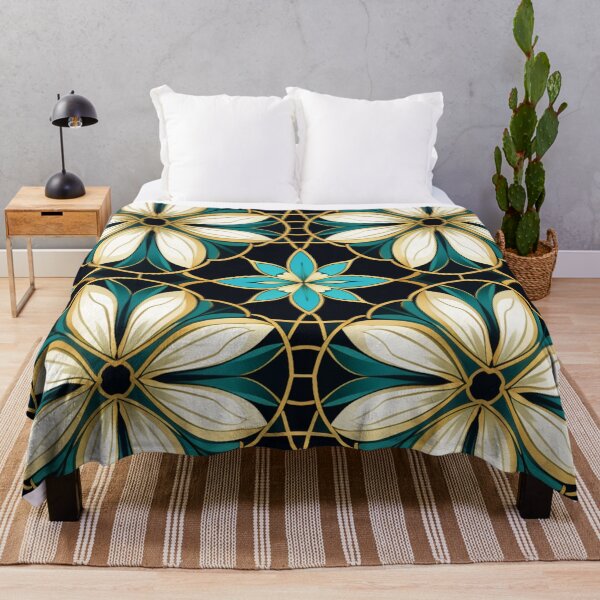 Artikelvorschau, Buntes Fantasiemuster türkis blau grün beige weiß schwarz Ornamente Gitter entworfen und verkauft von G-M-Designs.